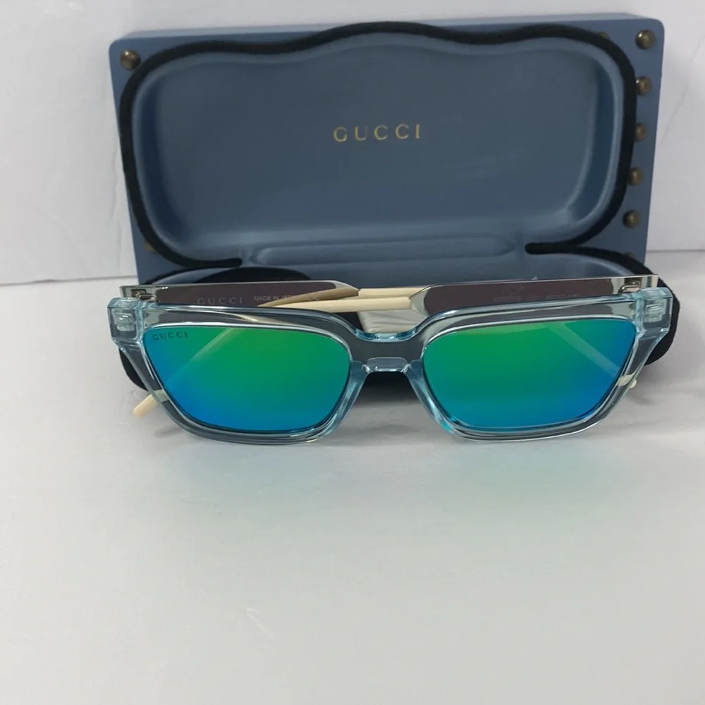 Gucci GG0975S 003 Men’s Translucent Square Sunglasses in Light Blue